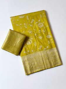 Sari de luxe en Georgette avec tissage Jacquard, Sari Shahi Meenakari Couture avec riche travail Jari, Sari Boutique Premium - Product Image 1