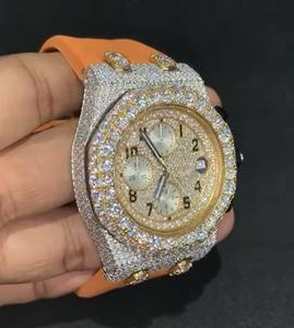 Reloj con Tres Cronógrafos y Correa de Caucho Naranja con Silicona, Esfera Redonda de Acero Inoxidable, Diamante Moissanita Blanco - Product Image 2