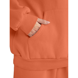 Conjunto Deportivo Casual de 2 Piezas para Mujer, Sudadera con Capucha Naranja y Pantalones Jogger, Top Corto de Felpa, Spandex, Corte Holgado, Color Sólido - Product Image 6
