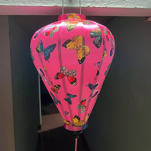 Set of 4 Hoi An Silk Lanterns: Bamboo, Mixed Colors, 40cm, Personalized lanterns, Wedding Garden - Product Image 1