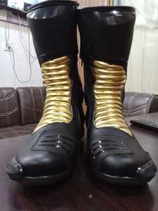 Black & Gold Leather Racing Boots Mid-Calf Custom made Motorbike Boots Men Biker Boots - Product Image 1