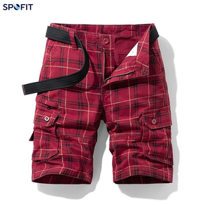 Shorts cargo tricotés à jambe droite pour hommes, style décontracté, motif uni à carreaux, cinq poches, taille mi-haute, vente en gros - Product Image 6