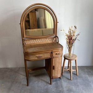 Luxury rattan makeup vanity table with large mirror retro style makeup dressing desk for bedroom decor - Product Image 2