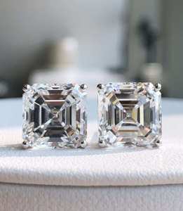 Pendientes Clásicos de Diamantes con Corte Asscher Cuadrado, Certificados por IGI, Oro Blanco Sólido de 9k, Diamantes CVD HPHT Creados en Laboratorio, Solitario Grande con Cierre a Presión - Product Image 2