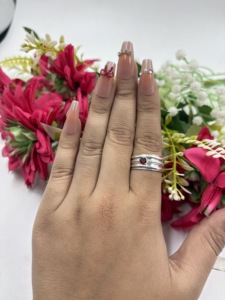 <b>Silver</b> Plated Rotating Spinner <b>Ring</b> with Red Garnet Stone <b>Adjustable</b> Fashion <b>Ring</b> - Product Image 5