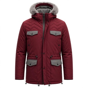<b>Men's</b> Burgundy Hooded Puffer <b>Jacket</b> Waterproof Windproof Thick Polyester Autumn <b>Long</b> Coat Regular Fit Zipper Closure Sporty - Product Image 4