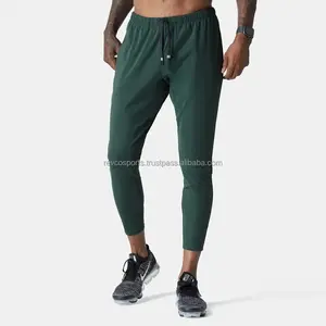 Temel tasarım spor yeşil Sweatpants erkekler için hafif naylon Slim Fit Joggers İpli bel hiçbir cepler ter pantolon erkekler