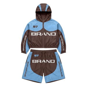 Men's Polyester Windbreaker Short Set 120 GSM Lightweight Breathable Brown <b>Pink</b> Panel Design Custom Sublimation Logo plus size - Product Image 3