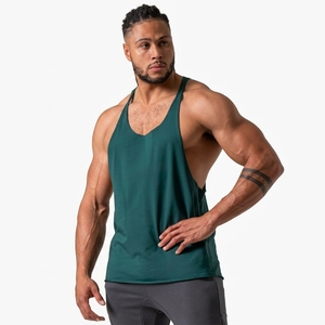 Camiseta sin mangas de punto acanalado verde para hombre, 100% poliéster, transpirable, cuello redondo, color liso, estilo casual urbano, con logo frontal - Product Image 2