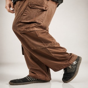 Pantalon cargo marron pour homme, 8 poches, coupe décontractée, style tactique, utilitaire, en sergé de coton, taille élastique, streetwear hip-hop, décontracté pour l'extérieur - Product Image 3