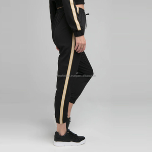 Pantalon de jogging noir pour femme, longueur cheville, taille haute élastique avec bande latérale dorée, coupe décontractée, idéal pour l'automne - Product Image 6