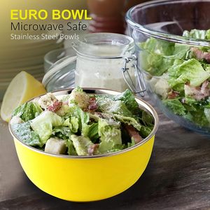 <b>Plastic</b> Coated Stainless Steel Microwave Safe Euro Serving Reheating Food Storage Mixing <b>Bowls</b> with Lid Kitchenware Item - Product Image 2