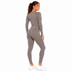 Comfortable Gym Wear Women Solid Colour Activewear Set Premium Soft Yoga <b>Leggings</b> Slim Fit Long Sleeve Compression <b>Seamless</b> - Product Image 6