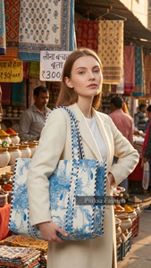 กระเป๋าโท้ทผ้าฝ้ายลายบลูโทล ดี จูย์ สำหรับฤดูร้อน ขายส่ง ขนาดใหญ่ จุของได้เยอะ ลายพิมพ์พฤกษศาสตร์ เหมาะสำหรับช้อปปิ้ง เดินทาง ไปเที่ยวทะเล สะพายไหล่ - Product Image 6