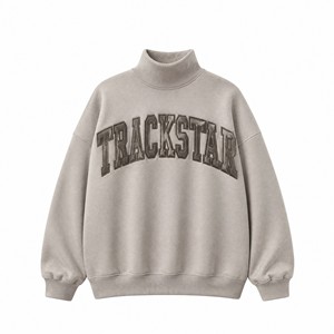 เสื้อสเวตเชิ้ตคอเต่าสีเทาอมน้ำตาล รุ่น Trackstar ปักตัวอักษรแบบ Varsity แขนยาว แต่งขอบยางยืดเรียบๆ รับทำโลโก้ตามสั่ง OEM แบรนด์ส่วนตัว ขายส่ง - Product Image 1