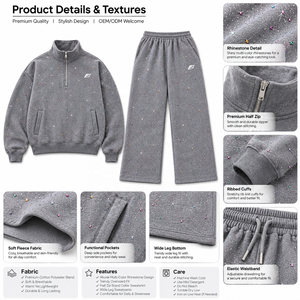 Quarter Zip Mens Rhinestone <b>Tracksuit</b> Set Custom Streetwear Sweat Suit Wholesale USA Supplier Relaxed Fit Two Piece 100% Cotton - Product Image 5