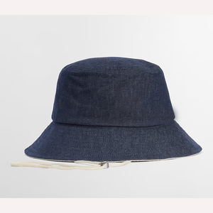 <b>Navy</b> Blue Wool Hand Embroidery Ribbon & Rope Bucket <b>Hat</b> Unisex Casual Spring Summer Wide Brim Adult 56-58CM Breathable Style - Product Image 2