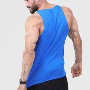 Débardeur bleu à col rond pour homme, 100% polyester, séchage rapide, tricoté, couleur unie, sans manches, vêtements de sport - Product Image 2