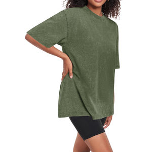 Camiseta Casual de Mujer, Talla Grande, Corte Holgado, 100% Algodón, Lavado Ácido Personalizado, con Estampado de Logotipo, Transpirable, de Secado Rápido, OEM - Product Image 4