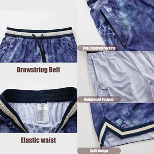 Pantalones Cortos Deportivos de Malla de Alta Calidad con Cintura de Cordón en Contraste, Pantalones Cortos de Baloncesto Retro para Hombre con Bolsillos Laterales con Cremallera - Product Image 3