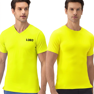 T-shirt pour homme à col en V, manches courtes, coupe ajustée, couleur unie, tissu en jersey de coton respirant, impression de logo sur le devant, style décontracté - Product Image 4