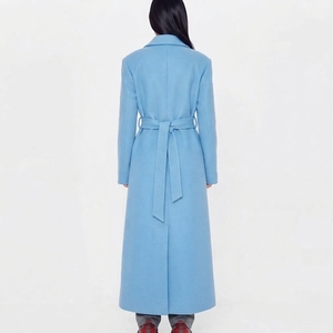 Women Long <b>Wool</b> Blend <b>Coat</b> <b>Belted</b> Waist Lapel Collar Full Length Warm Casual Outerwear Fashion Overcoat - Product Image 2