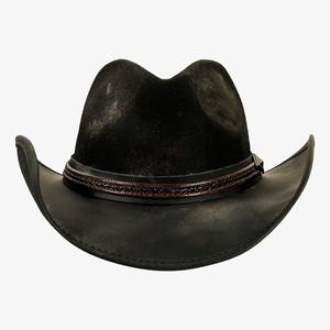 Sombrero Vaquero de Cuero Genuino Negro Premium, Sombrero Occidental de Ala Ancha para Hombre, Talla Ajustable, Logotipo Personalizado, MOQ al por Mayor - Product Image 1
