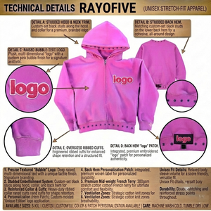 Sudadera con capucha y cremallera de pedrería unisex, de manga regular, tejida, oversize, con bloques de color, estilo streetwear, para otoño, transpirable - Product Image 2