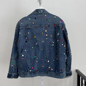 2025 New Fashion Design High Quality Men Denim <b>Jacket</b> Wholesale Price Custom Made Men's Denim <b>Rhinestone</b> <b>Jackets</b> - Product Image 2