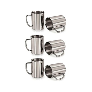 Mugs à café en acier inoxydable à paroi simple, élégants, finition polie miroir et métal mat. - Product Image 3