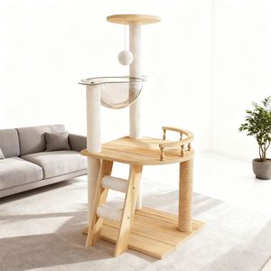 41.3\" Modern Wood <b>Cat</b> Tower Indoor <b>Cat</b> <b>Tree</b> with Sisal <b>Scratching</b> Posts and Top Perch Convenient Carton Packing - Product Image 5