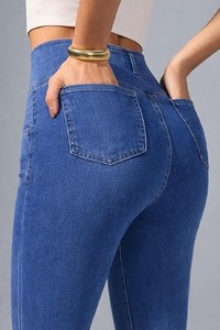 Vaqueros de mezclilla de corte bootcut de cintura media para mujer en verde salvia, azul polvo, azul real y lavanda - Estilo vintage - Product Image 6