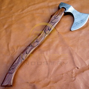 Hacha de Acero de Damasco Hecha a Mano, Hacha Vikinga Personalizada con Mango de Madera Tallado, Hacha de Supervivencia para Camping y Caza, Herramienta para Exteriores OEM - Product Image 6