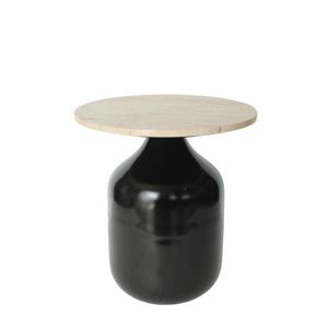 Mesa Auxiliar Industrial con Base de Metal Negro y Tapa de Travertino, Mesa de Noche de Hierro de Diseño, Mesa de Centro Redonda Pequeña para Decoración de Hotel y Hogar - Product Image 1