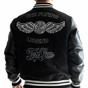 Chaqueta Varsity de Invierno para Hombre, Negra, con Mangas de Cuero PU, Diseño de Parches Bordados, Cierre de Botones Cubiertos, Estilo Casual, Cuello Camisero - Product Image 6