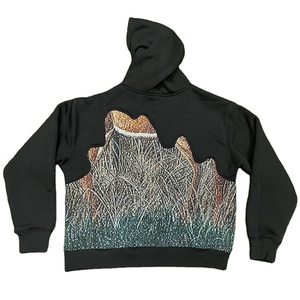 Sweat-shirt à capuche noir pour homme, imprimé pailleté motif montagne, décontracté, pour l'hiver, coupe ample, en polaire tricotée, polyester, service OEM - Product Image 1