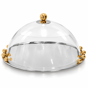 Silver Round Gold Spheres Accent Chocolate Server with <b>Glass</b> Dome for Hotels Weddings & Events Custom Sizes & Colors Available - Product Image 1