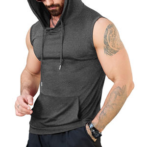 Sudadera con capucha básica de algodón mezclado para hombre, sudadera sin mangas transpirable con patrón sólido para entrenamiento y fitness. - Product Image 1