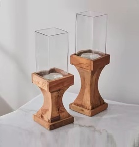 Porte-bougie en bois massif au charme rustique, idéal pour les réceptions de mariage, les centres de table et l'éclairage intérieur - Product Image 3