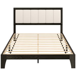 Struttura letto matrimoniale in noce con piattaforma e doghe in legno, facile da montare, non richiede rete a molle, resistente - Product Image 1