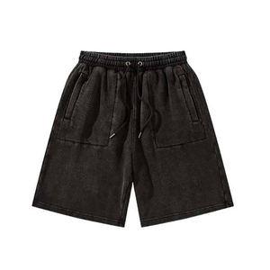 Shorts Bermuda en coton noir uni pour homme avec cordon de serrage à la taille et poches, style décontracté, taille mi-haute, tissu respirant - Product Image 1
