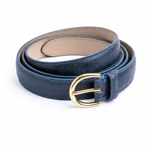 <b>Women</b> <b>Navy</b> Blue Leather <b>Belt</b> Gold Buckle Fashion Waist <b>Belt</b> for Ladies Casual Dress Jeans Wholesale Supplier Custom OEM Exporter - Product Image 1