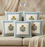 Housse de coussin carrée imprimée à la main, motif floral, en coton, 24x24 pouces, lavable, fermeture éclair, personnalisable pour la maison et l'hôtellerie