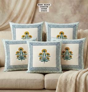 Hand Block Printed Square Cushion Cover Floral Cotton 24x24 Inch Washable Decorative <b>Throw</b> Cover for Home & Hotel Use - Product Image 1