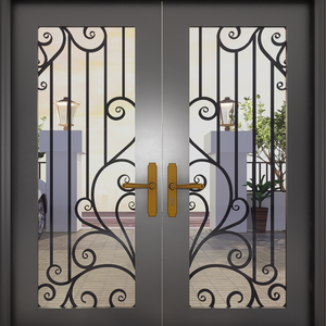 Porte d'entrée en fer forgé de luxe, porte en acier et verre sur mesure, porte d'entrée moderne décorative pour villa et maison résidentielle - Product Image 4