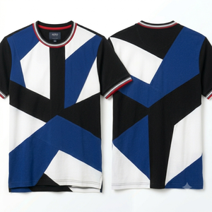Polo en tricot à manches courtes pour homme AERO, coupe classique, style décontracté, couleurs géométriques contrastées, bleu, noir, blanc - Product Image 6