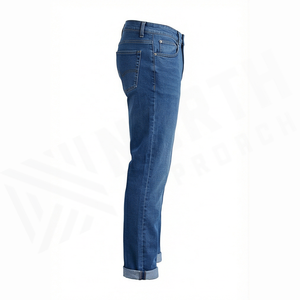 Jean en denim coupe droite délavé foncé pour homme, taille mi-haute, coupe ajustée, en coton, style décontracté, pantalon d'automne - Product Image 3