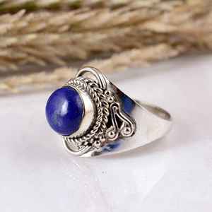 Handmade 925 Sterling <b>Silver</b> Blue Lapis Lazuli Bezel Setting Wedding Party Boho <b>Statement</b> <b>Ring</b> - Product Image 3