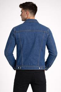 Chaqueta vaquera azul para hombre con tela de algodón elástico de primera calidad, corte ajustado y estructura entallada, cierre con botones metálicos resistentes. - Product Image 3