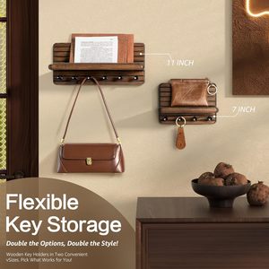 Petit porte-clés mural de style farmhouse pour la décoration de la maison, mini porte-clés mural en bois de 7 pouces avec 4 crochets et étagère flottante - Product Image 3